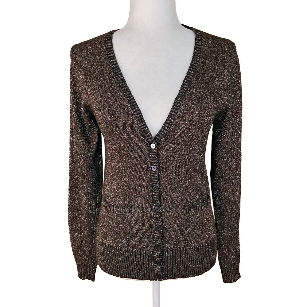 Diana Ferrari Cardigan M (Runs Small) Brown Metallic Lambswool/Angora/Cashmere